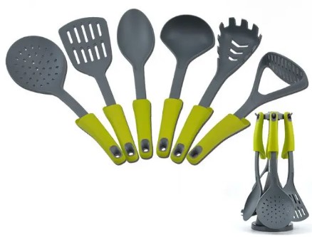 7 Piece Silicone Kitchenware Utensils Set With Rotating Stand